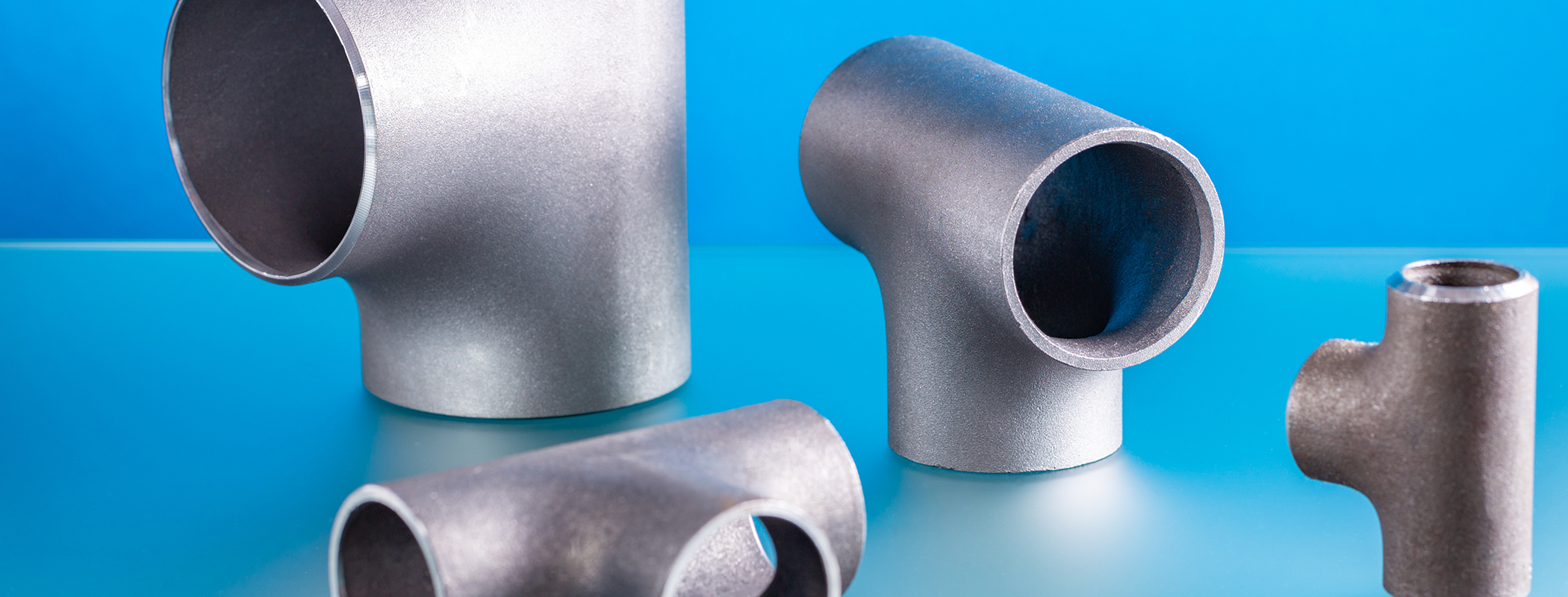 Tees, set of steel welding fittings.